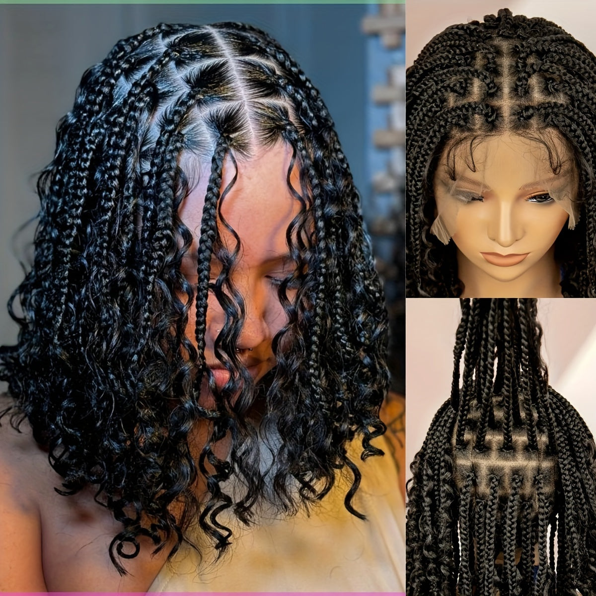150% Density Full Lace Goddess Wig for Women - Curly Braided Butterfly Edge Style, Medium Length, High-Temperature Fiber, Perfect for African American Women, Vacation Ready, Lace Front Wig